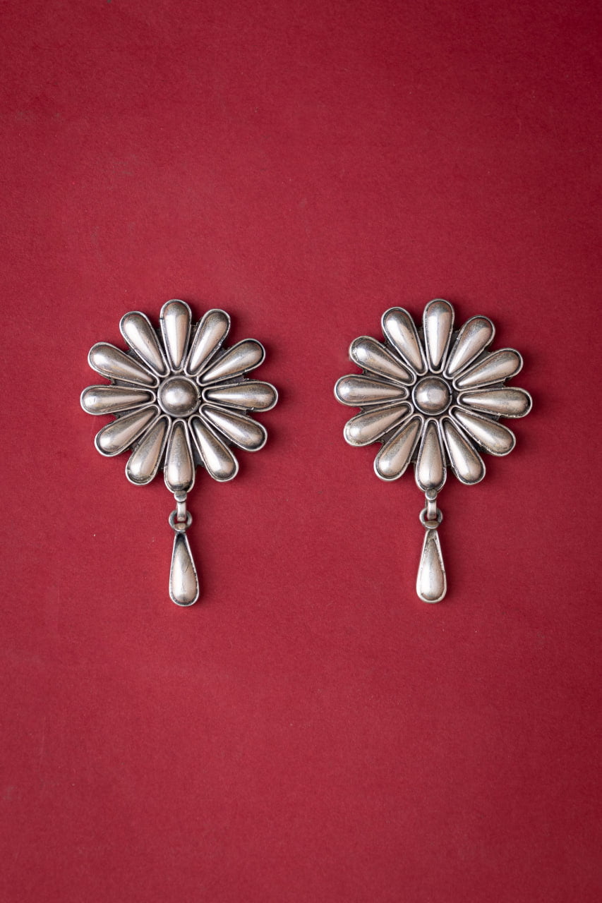Adya Embossed Flower Petal Drop Earring