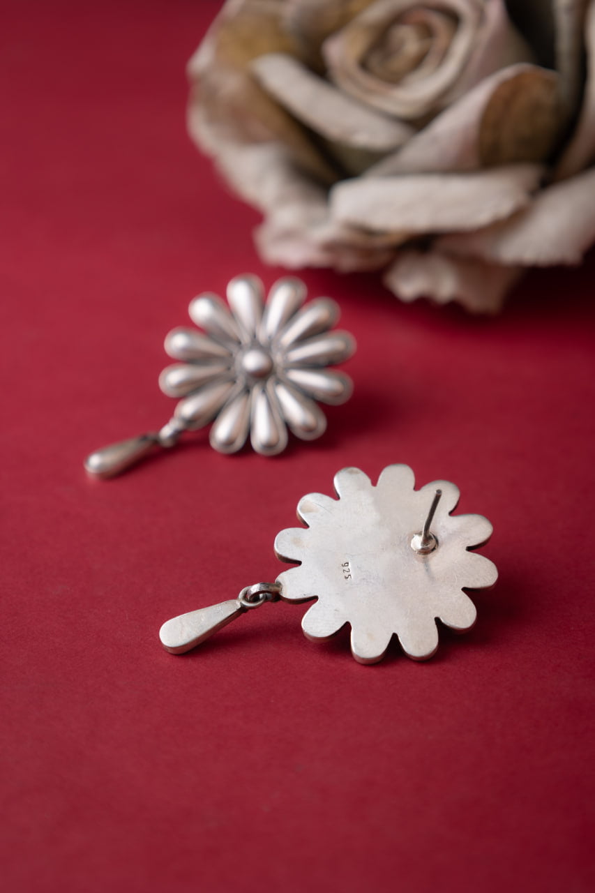 Adya Embossed Flower Petal Drop Earring