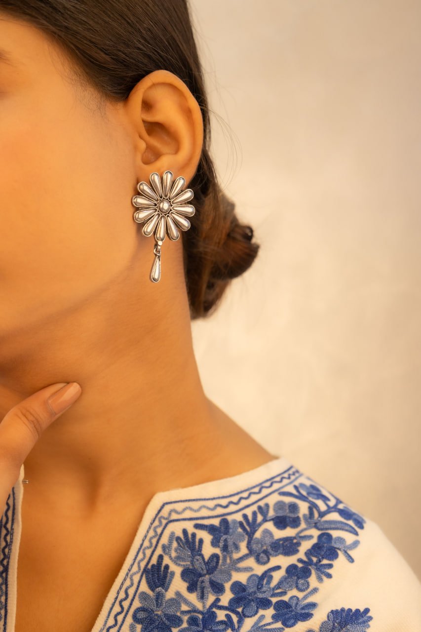 Adya Embossed Flower Petal Drop Earring