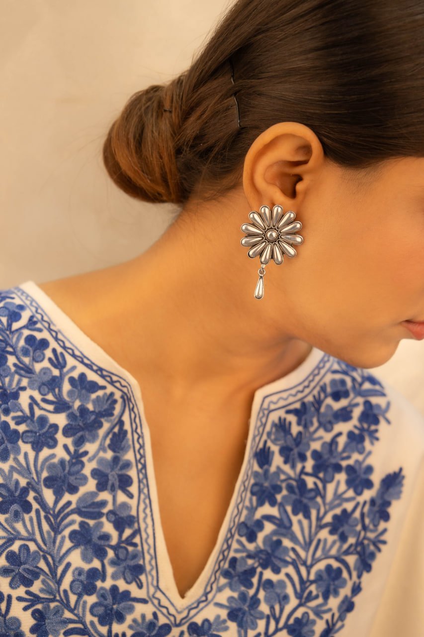 Adya Embossed Flower Petal Drop Earring