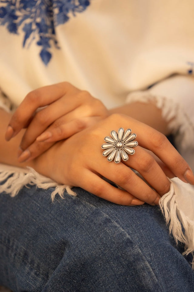 Adya Embossed Flower Ring