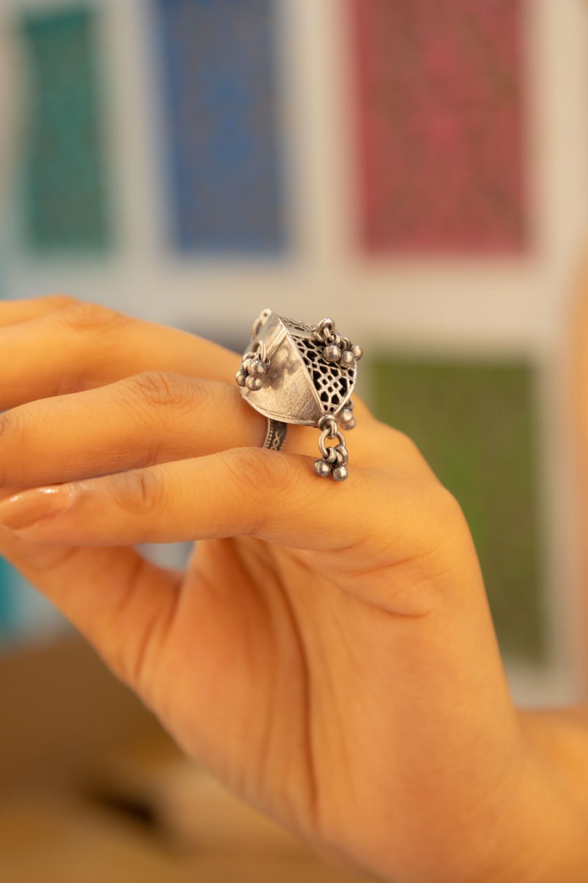 Adya Ghughri Drop Carved Embossed Ring