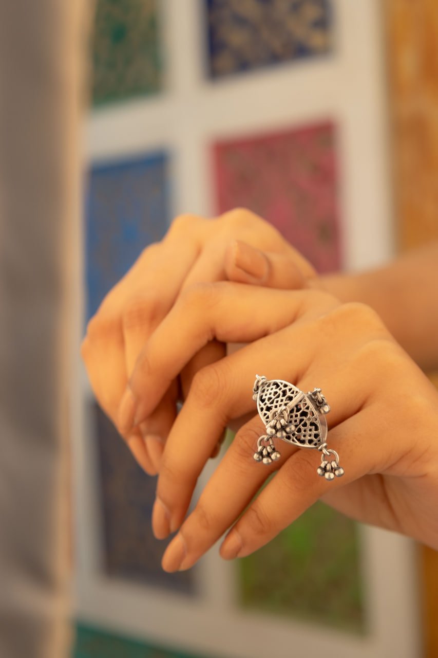 Adya Ghughri Drop Carved Embossed Ring