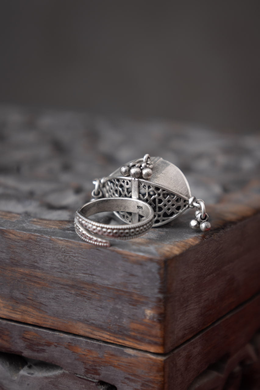 Adya Ghughri Drop Carved Embossed Ring