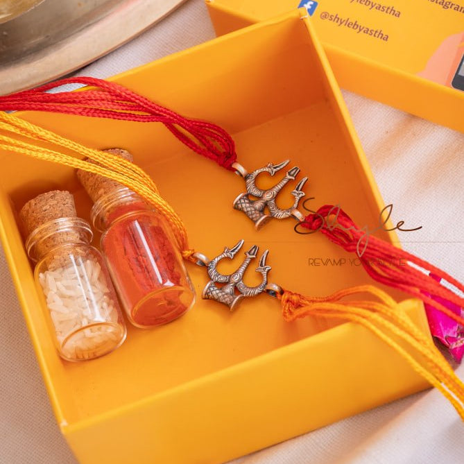 925 pure silver intricate Shiva trishul rakhi