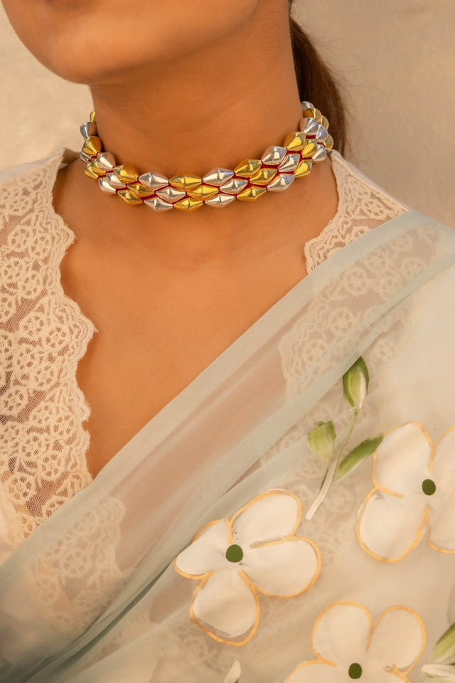 Anvaya Three Layer Dholki Mala Dual Tone Choker