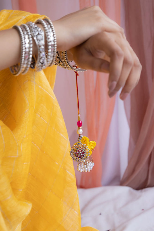 925 pure silver scintillating flower pendant lumba rakhi, alternate view