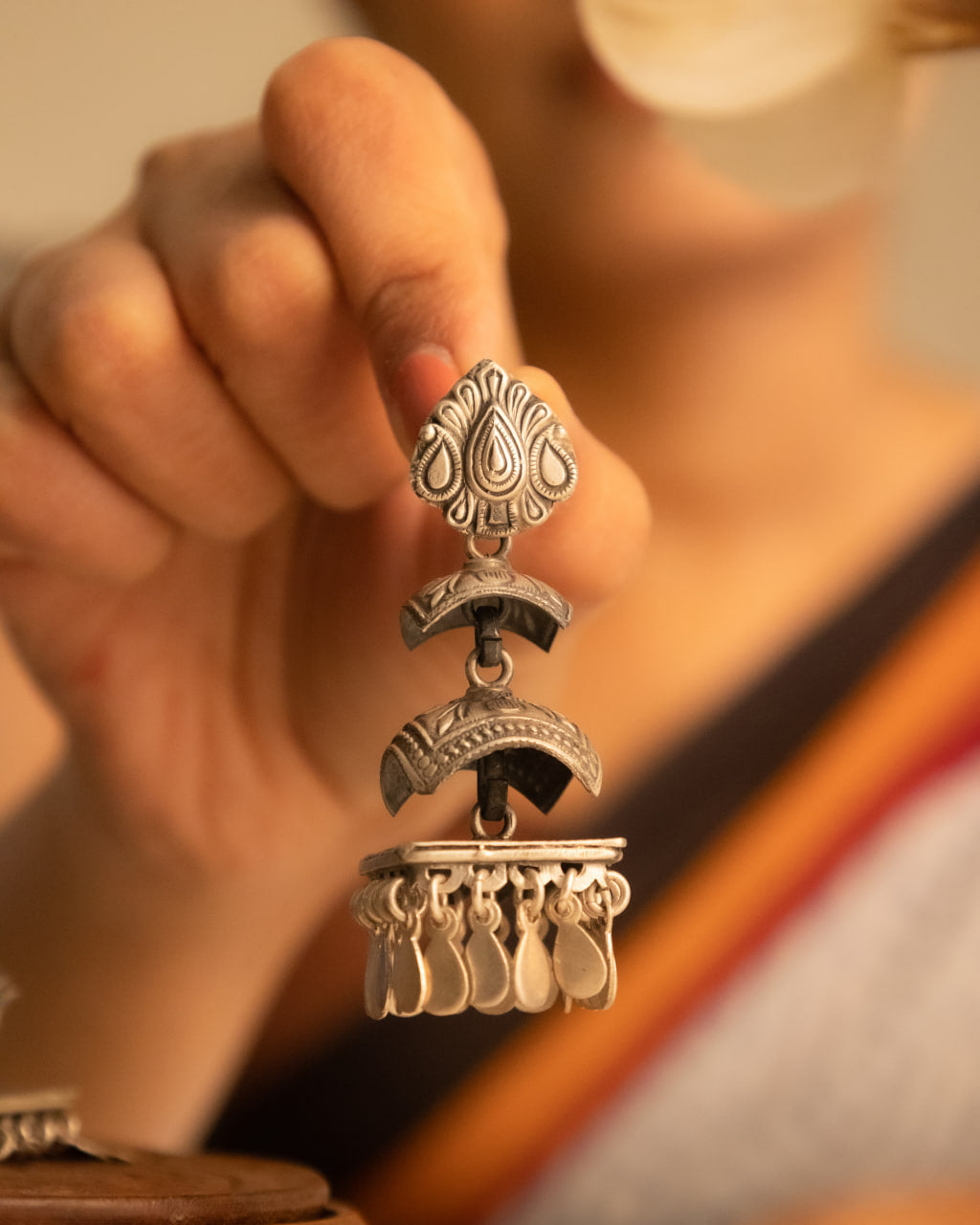 Tattva Vintage Inspired Layered Flat Jhumka