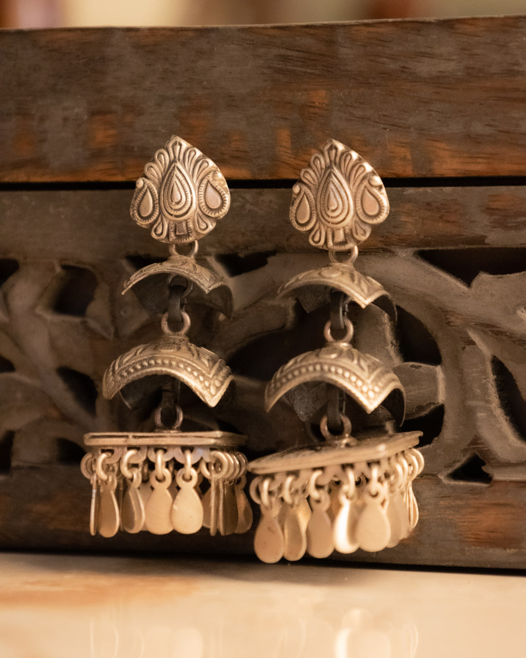 Tattva Vintage Inspired Layered Flat Jhumka