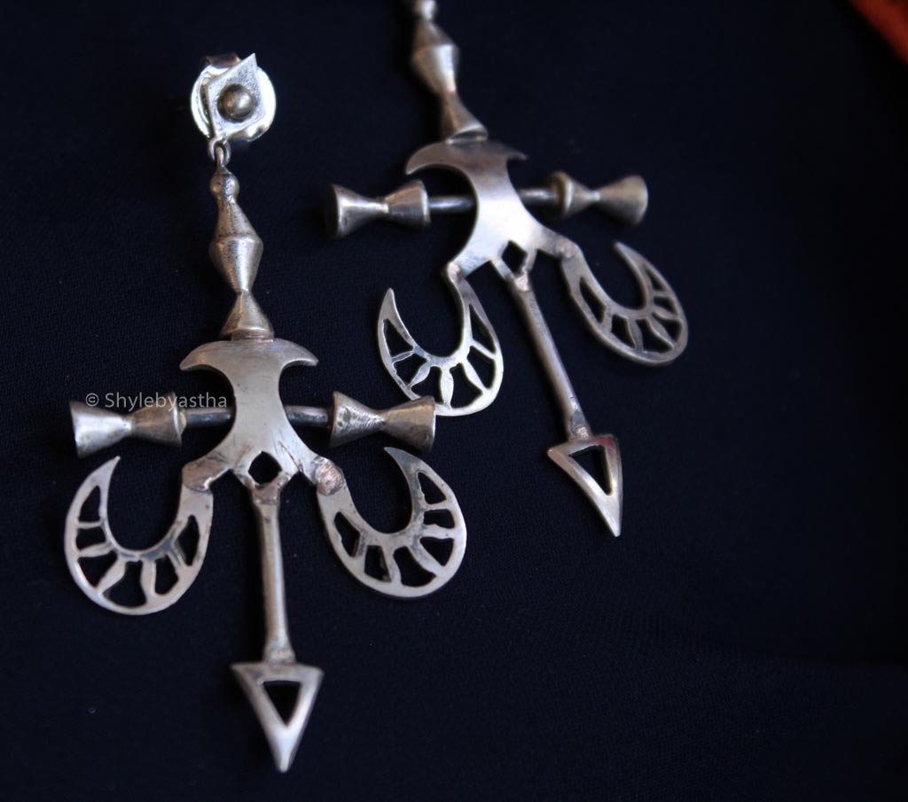 Shiva Double Damru Spear Earrings