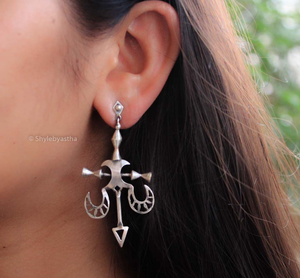 Shiva Double Damru Spear Earrings