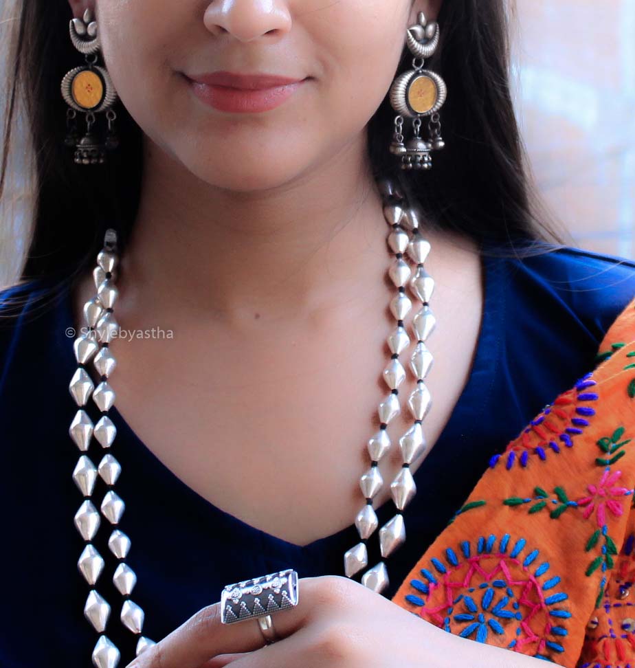 Moh Crescent Moon Floral Glass Painted Jhumkis