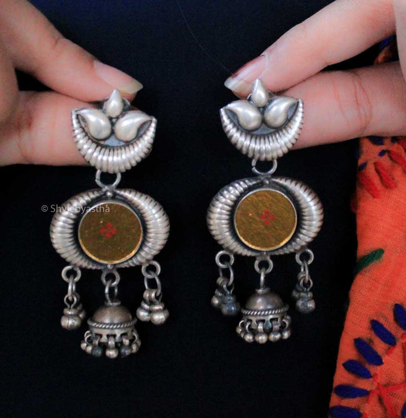 Moh Crescent Moon Floral Glass Painted Jhumkis