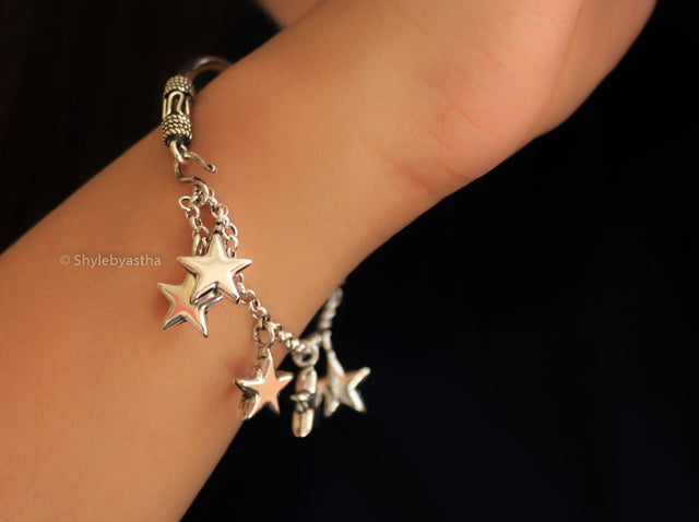 Star Half Bangle and Chain Charm Bracelet