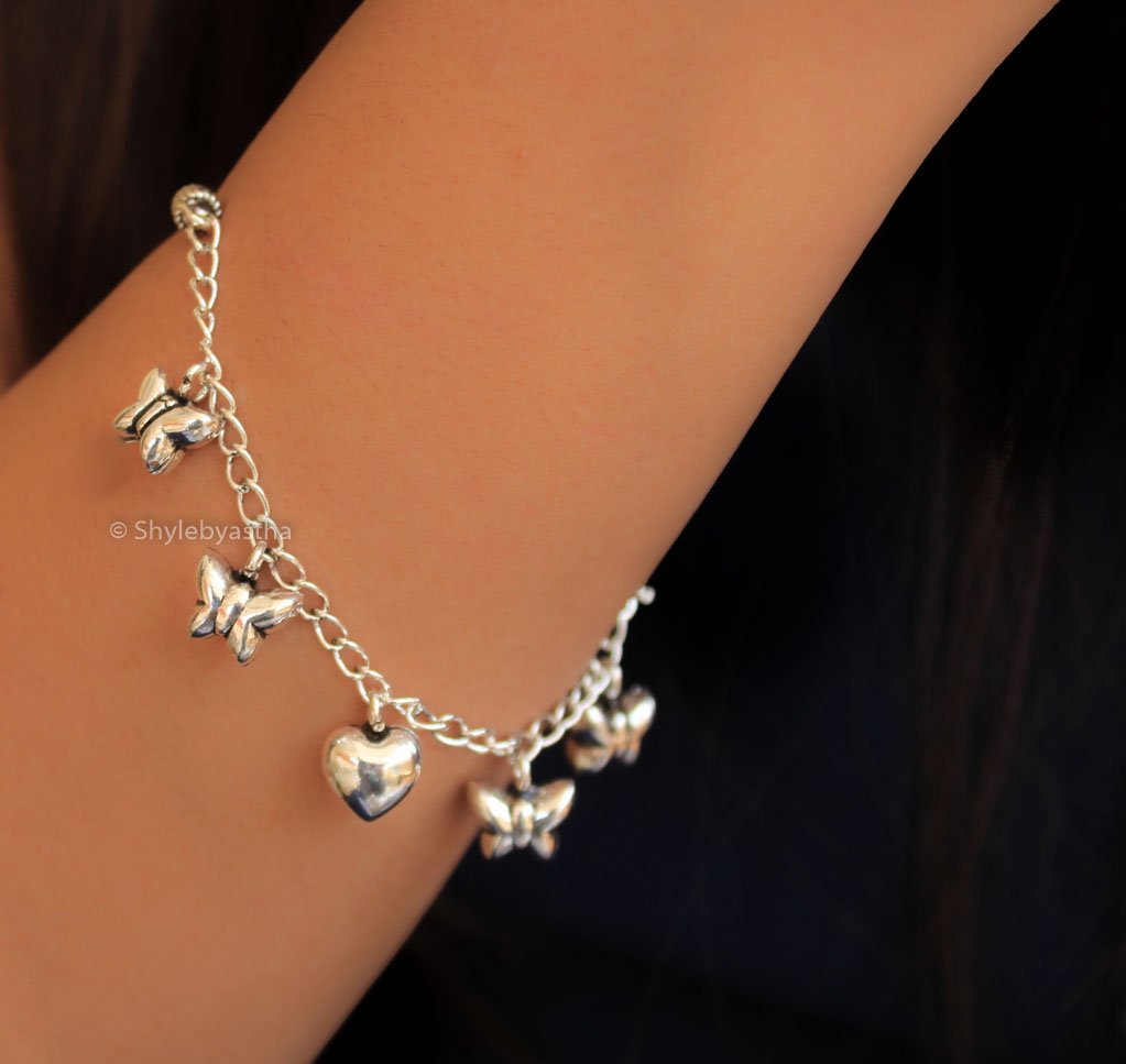 Butterfly Half Bangle and Chain Charm Bracelet