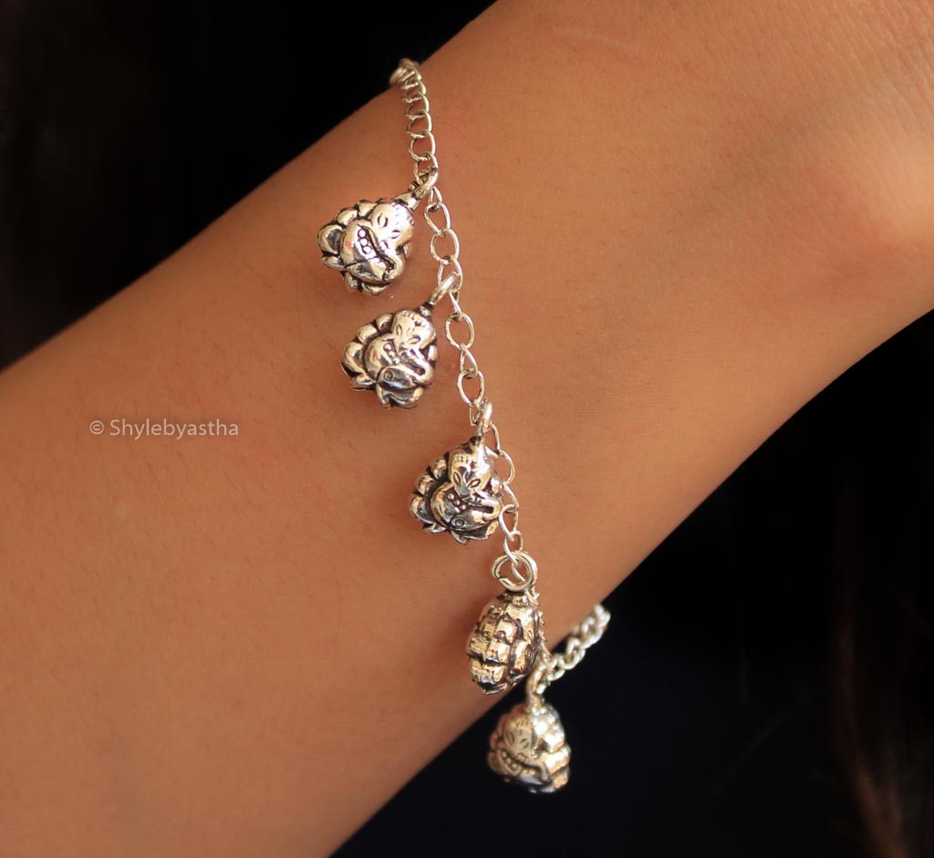 Ganesha Half Bangle and Chain Charm Bracelet - Main Image