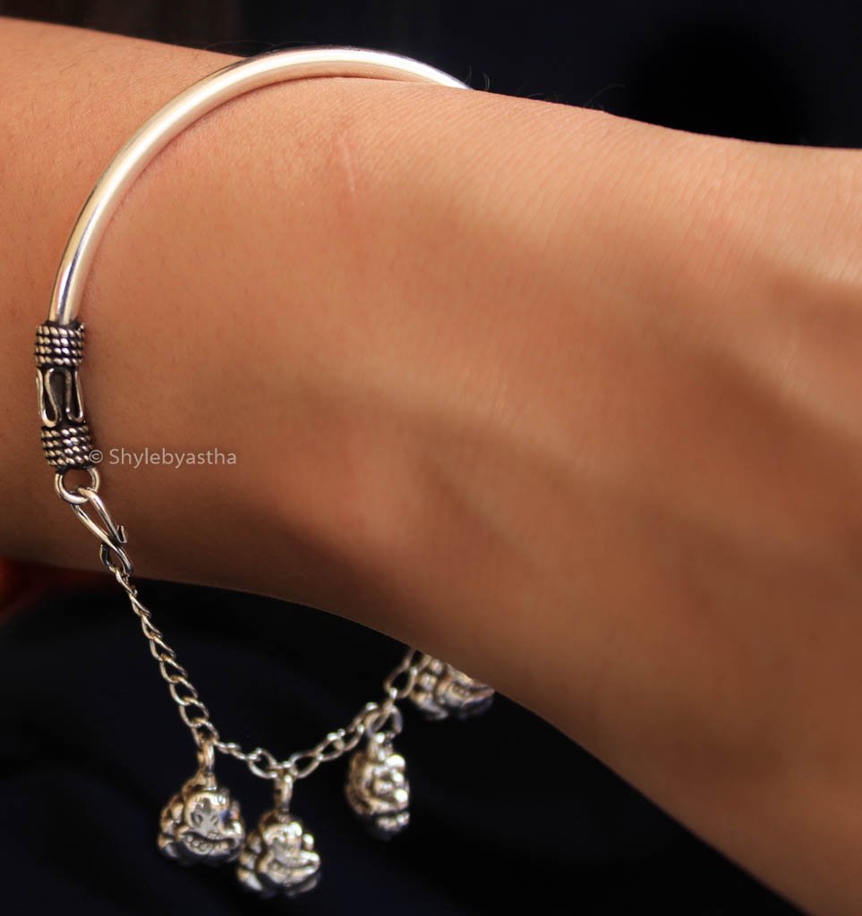 Ganesha Half Bangle and Chain Charm Bracelet