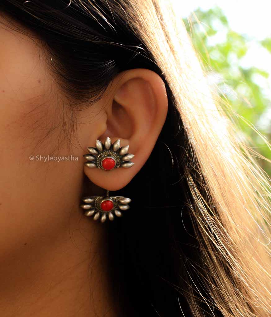 Shiva coral Red Spiked Bold Studs