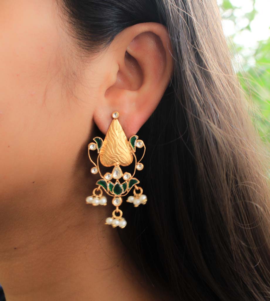 Tattva Meenakari Lotus Kundan Earrings
