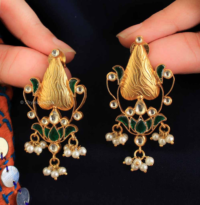 Tattva Meenakari Lotus Kundan Earrings