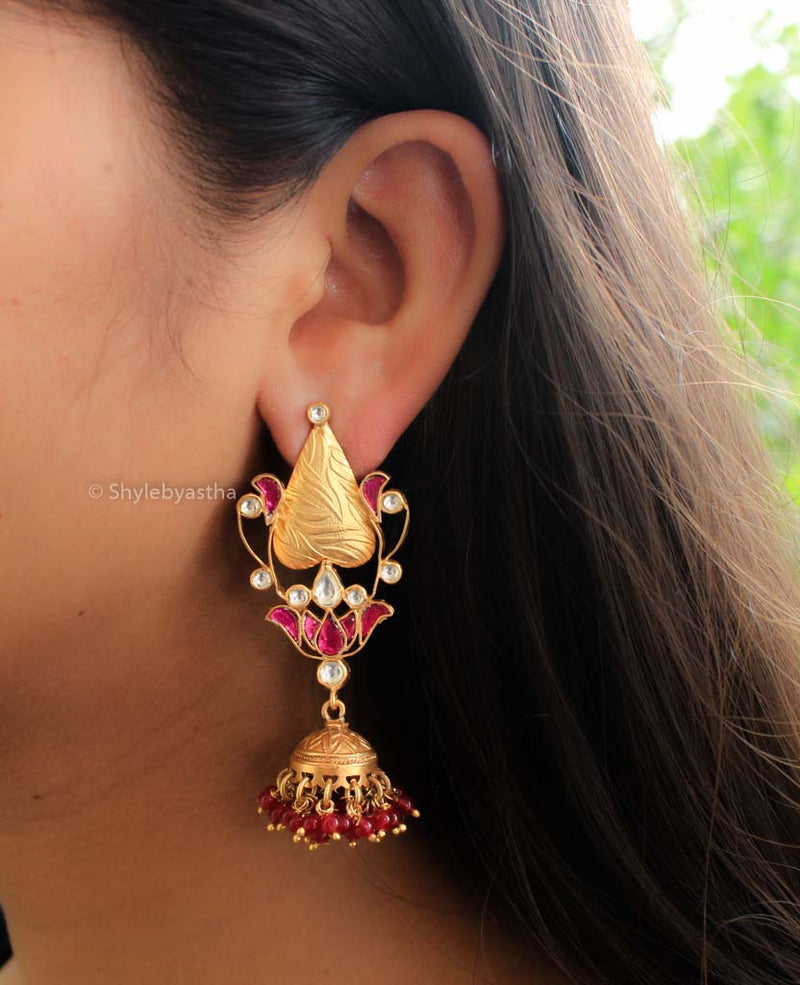 Tattva Meenakari Lotus Kundan Jhumkis