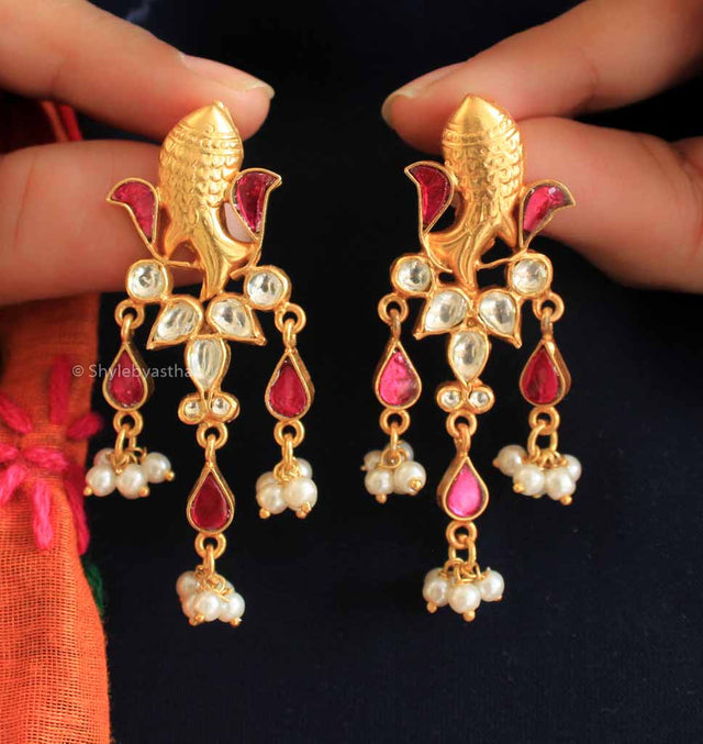 Tattva Meenakari Matsaya Kundan Earrings