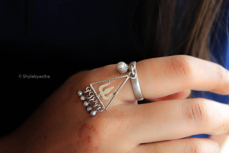 Shiva Quirky Ring With Triangular Hanging