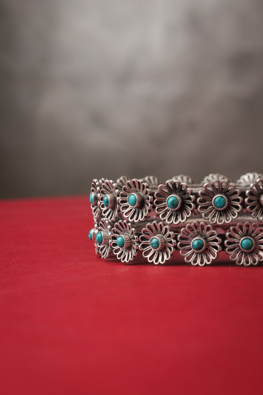 Mizoya Carved Flower Turquoise Jadau Kada