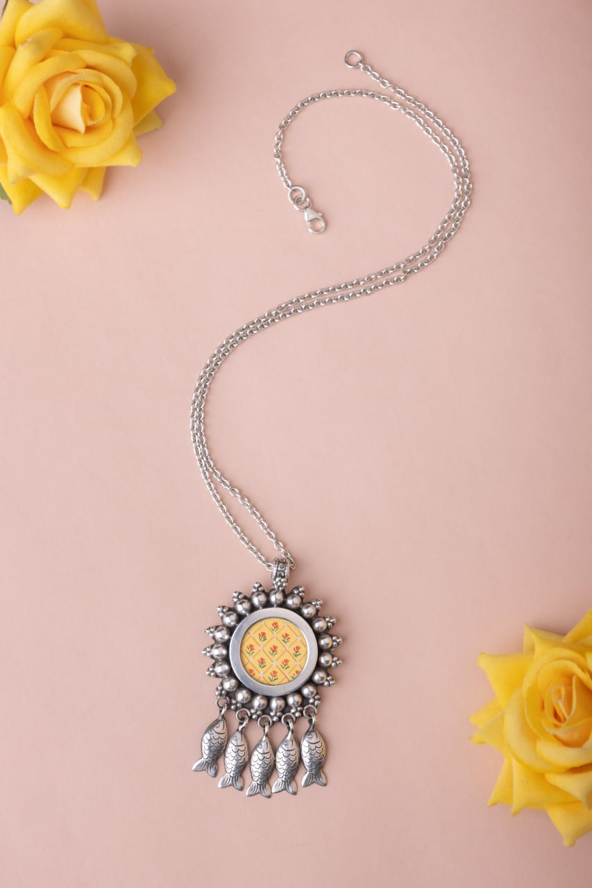 Mizoya Handpainted Fish Drop Necklace Earring Ring Set