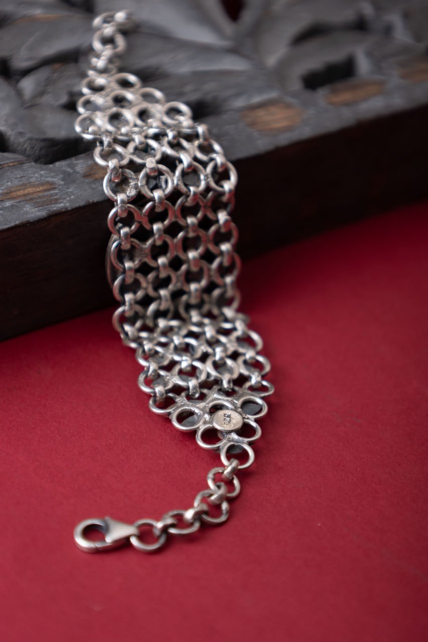 Mizoya Flower Motif Jali Jadau Turquoise Bracelet