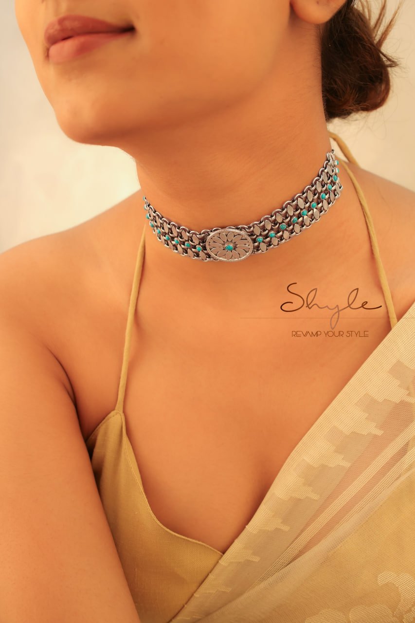 Mizoya Flower Motif Turquoise Jadau Choker
