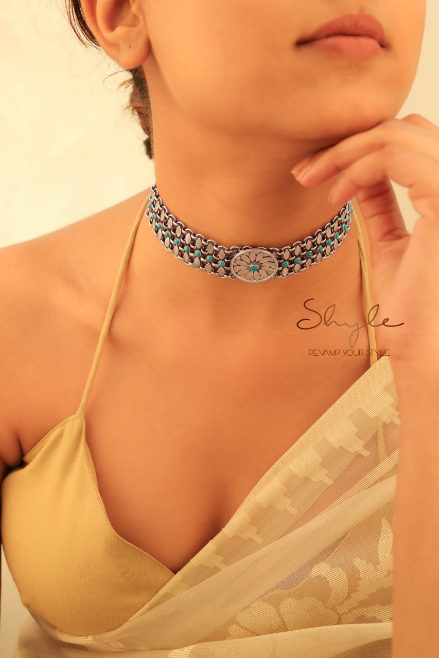 Mizoya Flower Motif Turquoise Jadau Choker