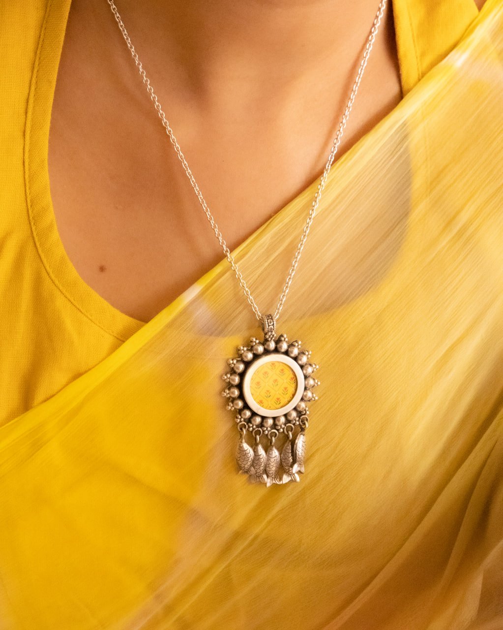 Mizoya Handpainted Fish Drop Necklace Earring Ring Set