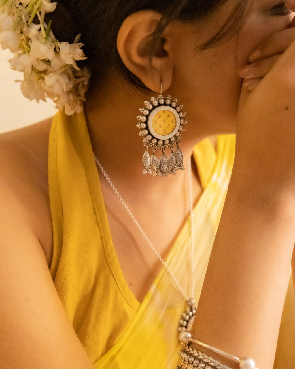 Mizoya Handpainted Fish Drop Necklace Earring Ring Set