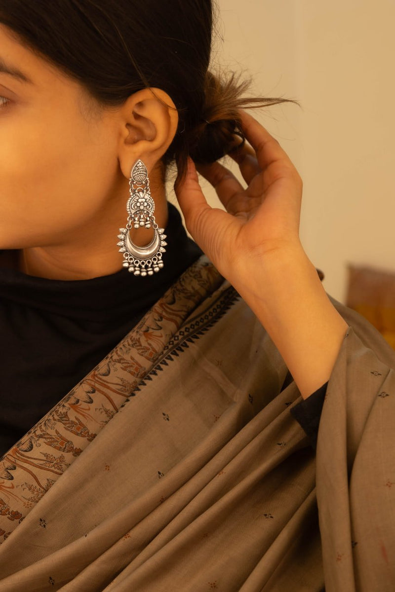 925 pure silver intricate chandra drop earrings, alternate view