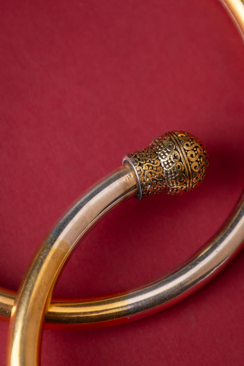 925 pure silver dual tone intricate ball ankle kada, reverse view