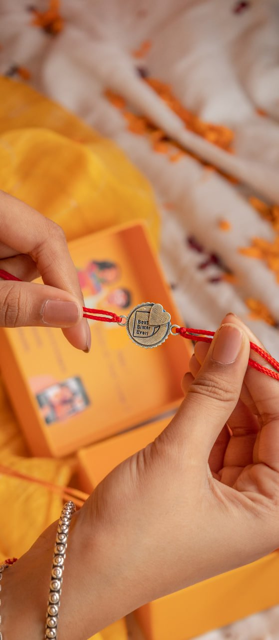 925 pure silver Best Sister Ever message rakhi, detail view