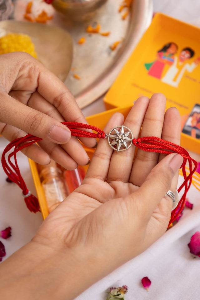 925 pure silver compass wanderlust rakhi, alternate view