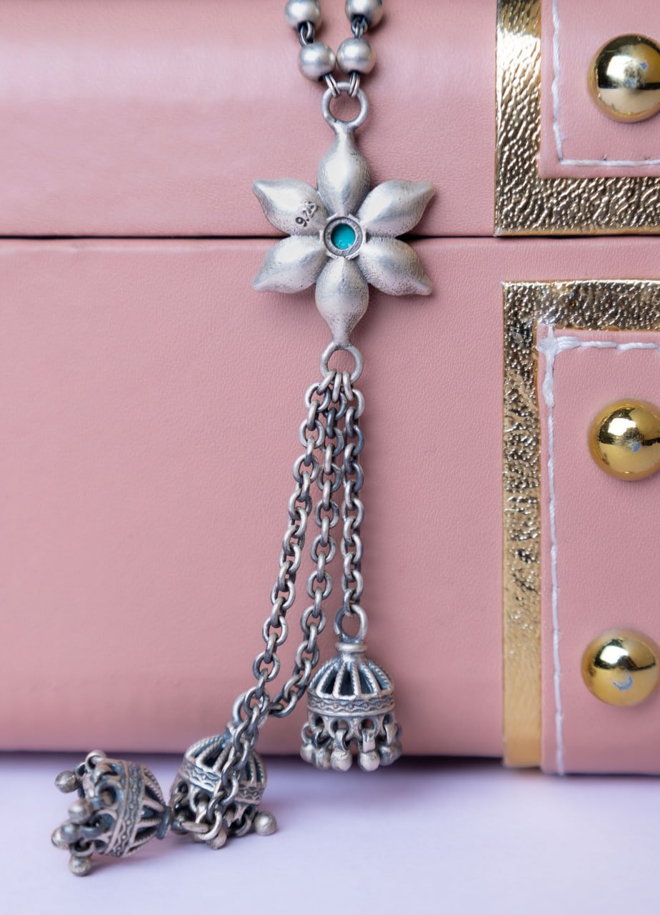 Moh Intricate Flower Jhumki Drop Necklace