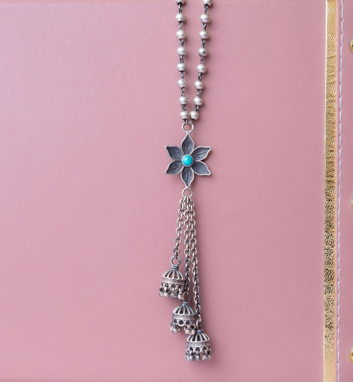 Moh Intricate Flower Jhumki Drop Necklace