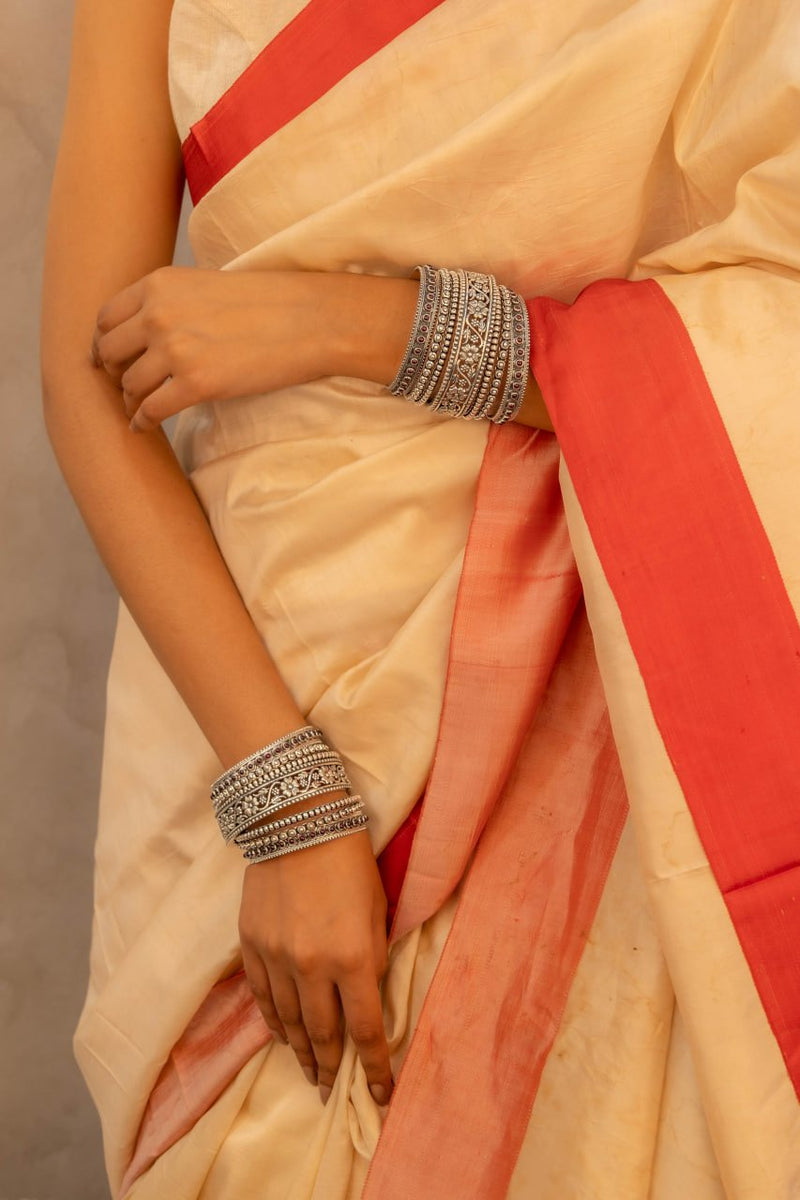 925 pure silver intricate flower classic bangle set, alternate view