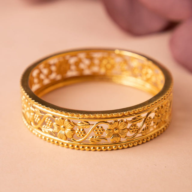 92.5 sterling silver Moh Intricate Flower Leaf Gold Tone Bangle, view 3