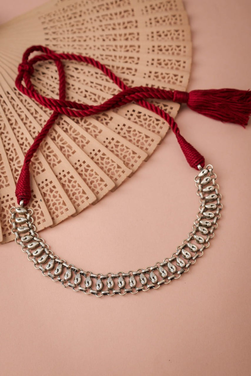 925 pure silver intricate peacock choker, close-up