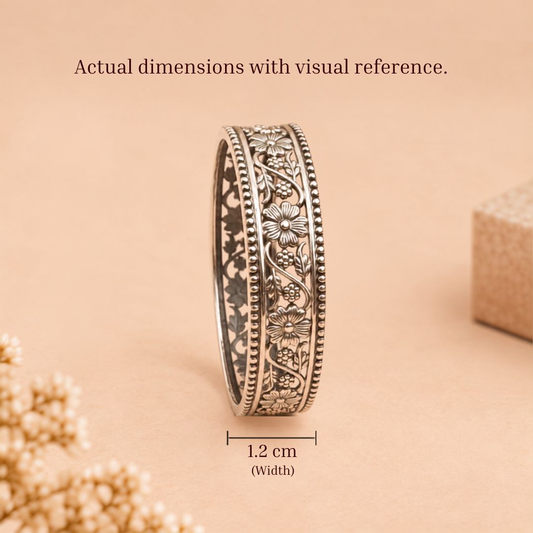 92.5 sterling silver Moh Intricate Flower Leaf Bangle, view 6