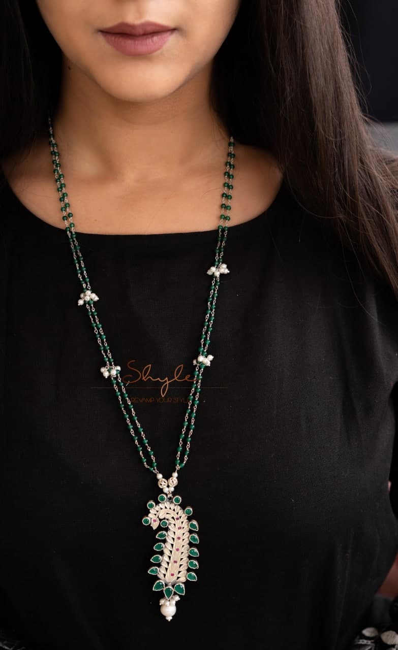Tattva Peacock Drop Jodhpuri Crafted Jadau Necklace