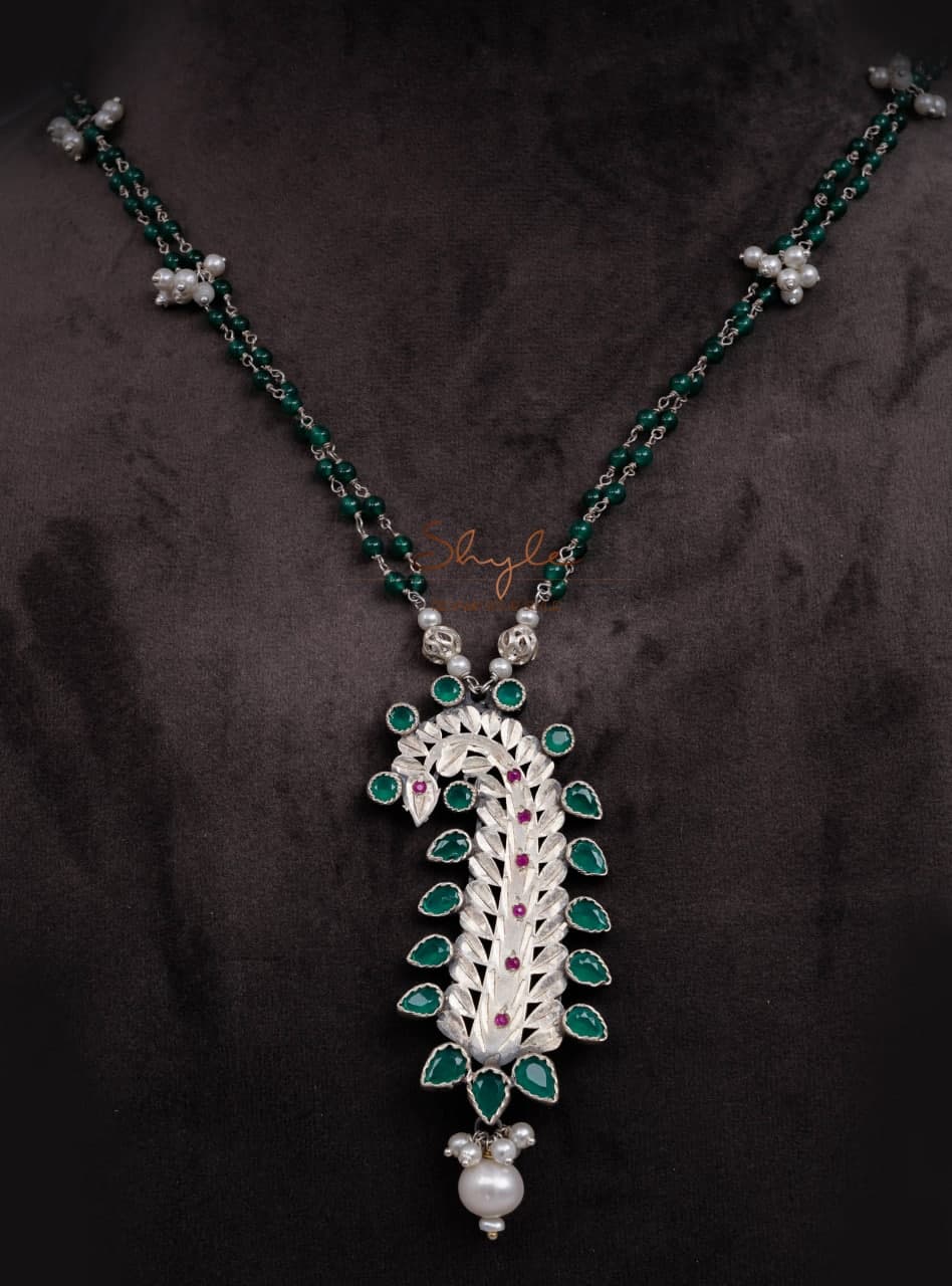 Tattva Peacock Drop Jodhpuri Crafted Jadau Necklace