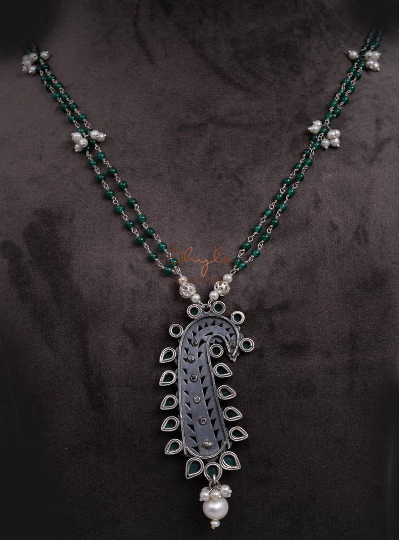 Tattva Peacock Drop Jodhpuri Crafted Jadau Necklace