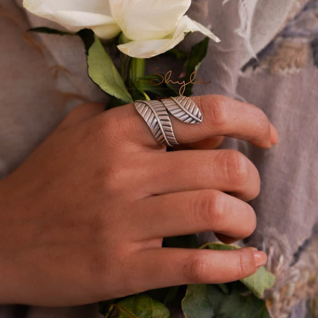 Qurbat Intricate Dual Leaf Ring