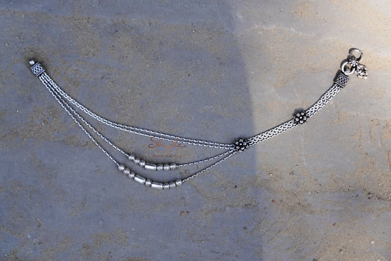 Anvaya Intricate Flower Layered Stacked Anklet Pair