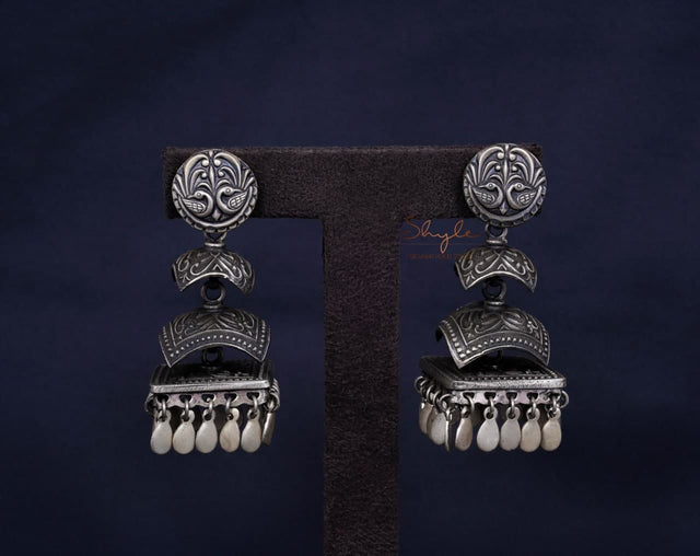 Tattva Peacock Motif Layered Square Jhumka